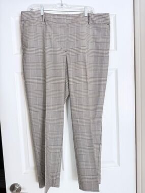 Ann Taylor Plaid Straight-Leg Trousers - Taupe & Black. Curvy fit.